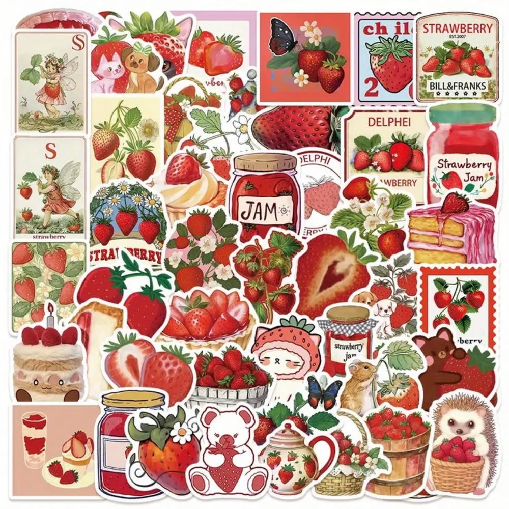 Strawberry Themed Sticker Set of 50